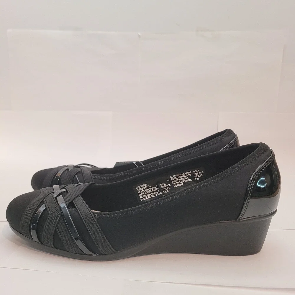 Mountain‎ Sole MS Ballet WW Women Black Low Wedge Wide Width Shoes 8W 674946354